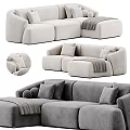 Modern Sectional Sofa with Soft Upholstery Plush Pillows and Knit Throw Comfortable Living Room Seating