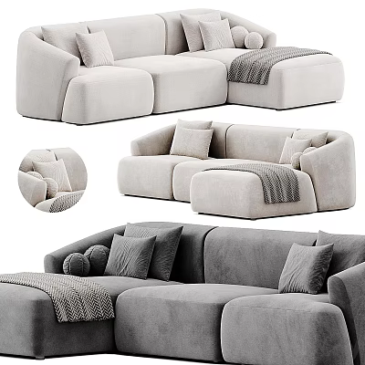 Modern Sectional Sofa with Soft Upholstery Plush Pillows and Knit Throw Comfortable Living Room Seating 3d model