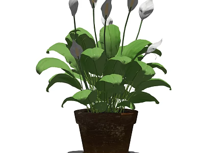 Bonsai Potted Plant with Green Leaves and White Flowers in Brown Pot 3d model