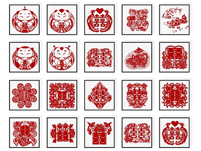 Traditional Chinese Red Paper Cut Art With Various Auspicious Patterns And Designs 3d model