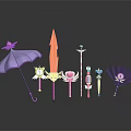 Decorative Fantasy Weapons with Star Flower Gem Umbrella Sword Wand and Fan Designs