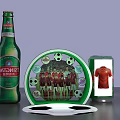 Football Themed Photo Spot with Tsingtao Beer Bottle Team Photo Display And Red Jersey