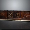 Antique Carved Wooden Furniture With Intricate Circular Motifs And Marble Base
