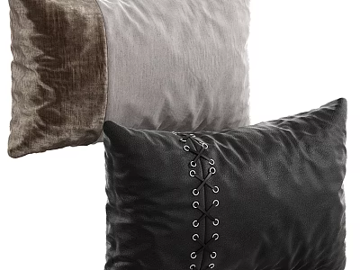 Brown Gray and Black Decorative Pillows with Velvet Leather and Lace Up Design 3d model