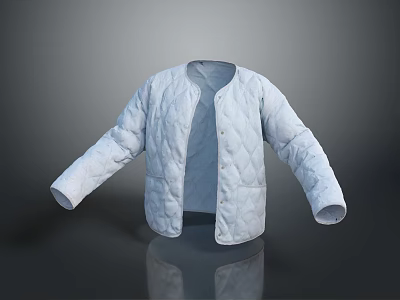 White Quilted Jacket With Diamond Pattern Long Sleeves Pockets And Buttons 3d model