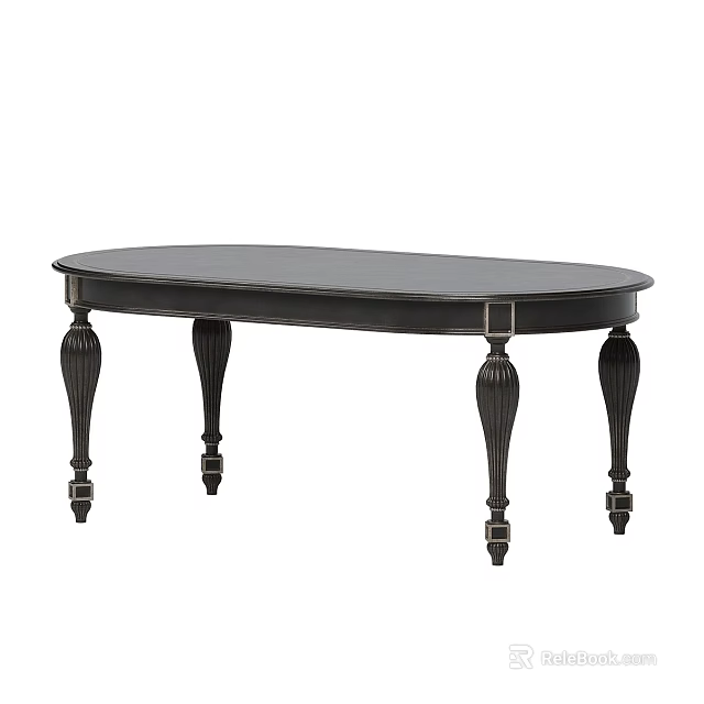 Elegant Oval Black Dining Table With Carved Legs And Classic Design 3d model 
