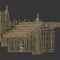 Modern Bamboo Bridge Structure With Planks And Fence Design Elements 3d model