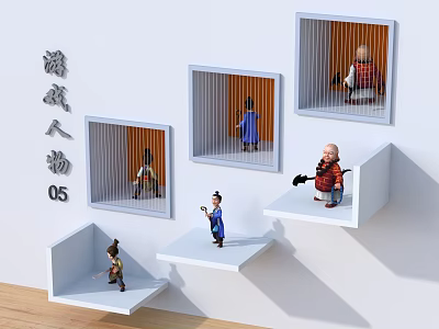 Game Movie Characters Detailed Display Figures On White Shelves Series 05 3d model