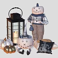 Halloween Themed Decorative Ornament Set with Pumpkin Dolls Lantern Pillows And Decorative Pumpkins