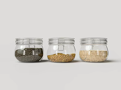 Clear Glass Spice Jars With Different Granular Seasonings For Kitchen Storage 3d model