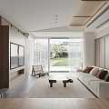 Light Filled Modern Living Room Interior With White Sofa Wooden Coffee Table And Wooden Wall Panel