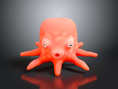 Orange Octopus Toy Character With Round Head Multiple Tentacles And Playful Facial Expression 3d model