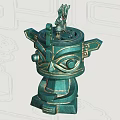 Ancient Shu Bronze Sculpture With Intricate Carving Large Eyes And Decorative Top