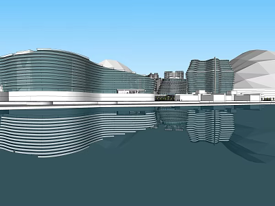 Modern Hotel Building Exterior Featuring Glass Curtain Walls And Water Reflection 3d model