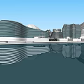 Modern Hotel Building Exterior Featuring Glass Curtain Walls And Water Reflection
