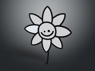 Smiley Face Flower With White Petals And Black Outline Simple Design 3d model