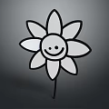 Smiley Face Flower With White Petals And Black Outline Simple Design