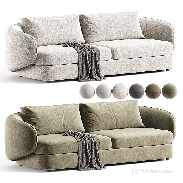 Modern Fabric Two Seater Sofa With Gray Blanket And Various Color Options 3d model 