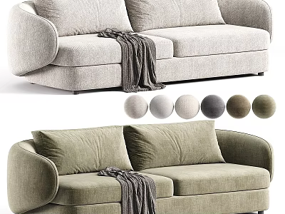 Modern Fabric Two Seater Sofa With Gray Blanket And Various Color Options 3d model