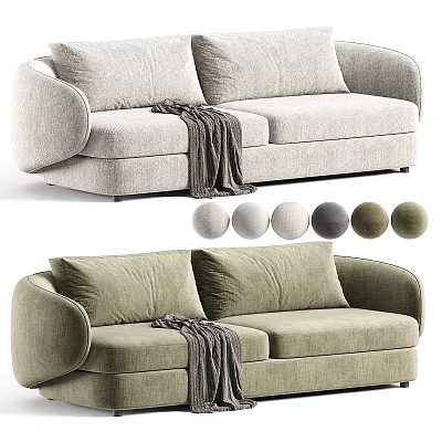 Modern Fabric Two Seater Sofa With Gray Blanket And Various Color Options 3d model