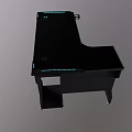 Black Entertainment Desk With Blue LED Strip Lights And Red Accents Modern Design