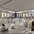 Modern Clothing Store Interior With Hanging Clothes Display Racks And Lighting Design