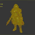 Green Skinned Female Warrior With Red Hair Flaming Weapon And Skull Decoration