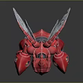 Red Mechanical Insect Game Movie Character Standing With Transparent Silver Wings