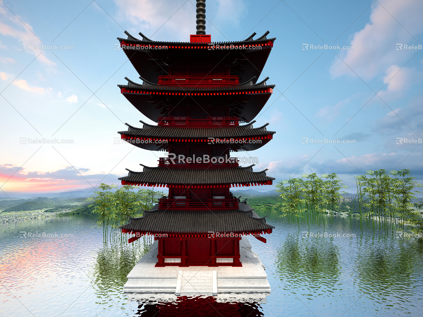 Chinese-style tower sutra depository 3d model