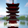 Chinese-style tower sutra depository 3d model