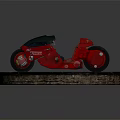 Red Motorcycle With Black Seat Logos And Circular Parts On Circular Metal Platform