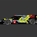 Blue And Yellow LMP Race Car Showcasing Aerodynamic Design Streamlined Body Rear Wing And Logos