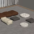 Varied Colored Square And Round Cushions Arranged On Gray Carpet