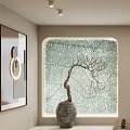Serene Tea Room Interior With Wooden Tea Table Tatami Mats And Potted Tree