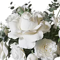 Black Vase Arrangement With White Roses Carnations And Green Leaves Including Pink Rose Close Up