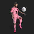 Man In Pink Soccer Jersey Juggling Soccer Ball On Dark Background