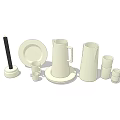Minimalist White Ceramic Tea Set With Pitcher Cups And Serving Plate 3d model