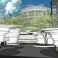 Modern Garden Landscape With Curved Pathways Lush Greenery And Architectural Elements 3d model