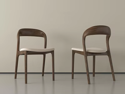 Two Modern Wooden Leisure Chairs With Curved Backrest And Light Colored Seat In Minimalist Room 3d model
