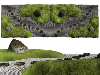 Microlandscape With Lush Green Moss Natural Stones Winding Paths And Grass Patches 3d model