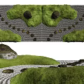 Microlandscape With Lush Green Moss Natural Stones Winding Paths And Grass Patches