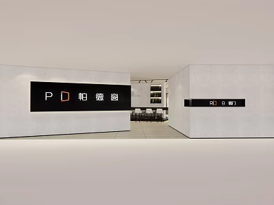 Modern Interior Design Of Showroom With White Walls And Black Logo Signage 3d model