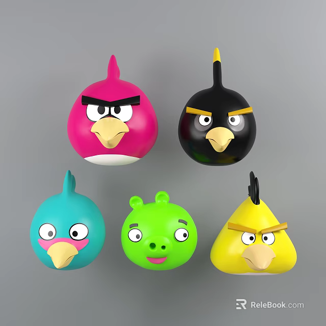 Colorful Angry Birds Toy Collection With Various Colored Cartoon Bird Figures 3d model 