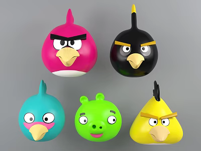 Colorful Angry Birds Toy Collection With Various Colored Cartoon Bird Figures 3d model