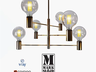 Modern Chandelier Design With Glass Bulbs And Brass Metal Frame Illuminated Lights 3d model