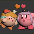 Happy Orange and Pink Hat Wearing Cartoon Characters with Smiling Faces and Floating Hearts