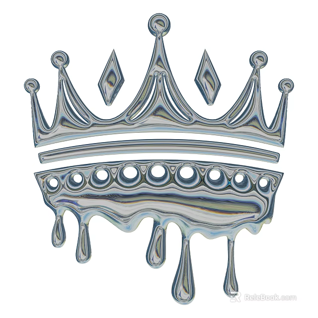 Decorative Ornament Set With Crown Shaped Silver Metallic Dripping Design And Diamond Accents 3d model 