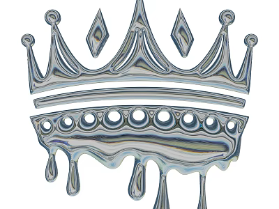Decorative Ornament Set With Crown Shaped Silver Metallic Dripping Design And Diamond Accents 3d model
