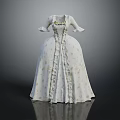 Elegant Vintage White Dress With Short Sleeves Floral Pattern Ruffles And Full Skirt Design