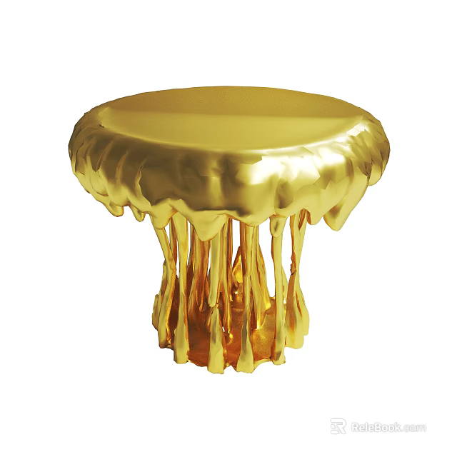 Golden Sculptural Decoration With Melting Round Top And Dripping Golden Structure 3d model 